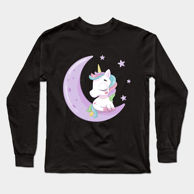 cute baby unicorn sitting moon tshirt Long Sleeve T-Shirt by Tshirt lover 1